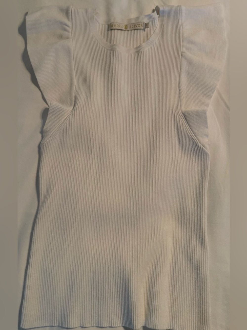 Marie Oliver White Ribbed Tank with Flutter Shoulders